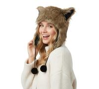 Furry Animal Ear Trapper Hats Women Men Winter Thick Warm Windproof Faux Fur Full Hood Earflap Caps Halloween Cosplay Carnival Christmas Party Cat Fox Wolf Ear Hat Skull Cap Costume Headwear