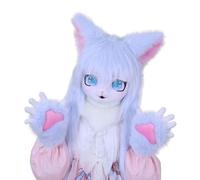 Furry Animal Headgear And Gloves Fursuit Comic Con Artificial Stuffed Mask For Cosplay Halloween Party(U)