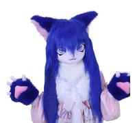Furry Animal Headgear And Gloves Fursuit Comic Con Artificial Stuffed Mask For Cosplay Halloween Party(V)