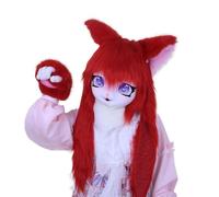 Furry Animal Headgear And Gloves Fursuit Comic Con Artificial Stuffed Mask For Cosplay Halloween Party(D)