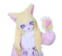 Furry Animal Headgear And Gloves Fursuit Comic Con Artificial Stuffed Mask For Cosplay Halloween Party(M)
