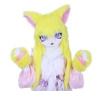 Furry Animal Headgear And Gloves Fursuit Comic Con Artificial Stuffed Mask For Cosplay Halloween Party(W)