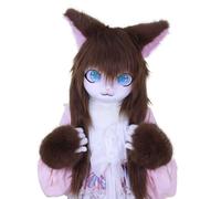 Furry Animal Headgear And Gloves Fursuit Comic Con Artificial Stuffed Mask For Cosplay Halloween Party(K)