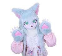 Furry Animal Headgear And Gloves Fursuit Comic Con Artificial Stuffed Mask For Cosplay Halloween Party(B)