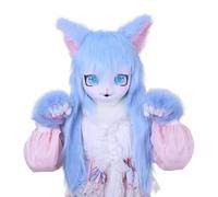 Furry Animal Headgear And Gloves Fursuit Comic Con Artificial Stuffed Mask For Cosplay Halloween Party(T)