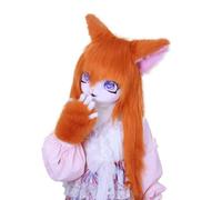 Furry Animal Headgear And Gloves Fursuit Comic Con Artificial Stuffed Mask For Cosplay Halloween Party(J)