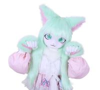 Furry Animal Headgear And Gloves Fursuit Comic Con Artificial Stuffed Mask For Cosplay Halloween Party(R)