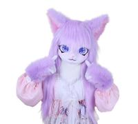 Furry Animal Headgear And Gloves Fursuit Comic Con Artificial Stuffed Mask For Cosplay Halloween Party(P)