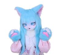Furry Animal Headgear And Gloves Fursuit Comic Con Artificial Stuffed Mask For Cosplay Halloween Party(L)