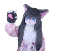 Furry Animal Headgear And Gloves Fursuit Comic Con Artificial Stuffed Mask For Cosplay Halloween Party(Q)