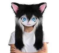 Furry Animal Heads | Animal Cat Head Masque with Big Eyes Long Hair | Realistic Costume Accessory Cosplay Props for Theatre Performance Halloween Party Masquerade Anime Convention