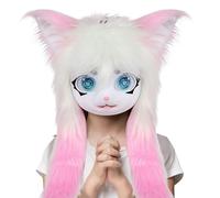 Furry Animal Heads - Animal Cat Masque with Big Eyes Long Hair - Realistic Plush Costume Props for Women, Men, Anime Convention, Theatre Performance, Halloween Party, Masquerade