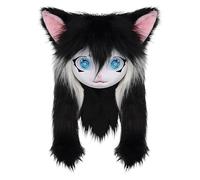 Furry Animal Heads,Animal Cat Masque with Big Eyes Long Hair | Realistic Plush Headwear Costume Props for Cosplay Theatre Performance Anime Convention Party Halloween Women Men