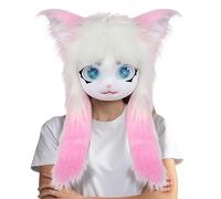 Furry Animal Heads | Cat Animal Full Head with Big Eyes Long Hair - Realistic Plush Costume Props for Women, Men, Anime Convention, Theatre Performance, Halloween Party, Masquerade
