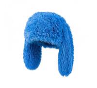 Furry Beanie Bunny Ears Hat Fluffy Warm Hat Plush Slouchy Beanies for Indoor and Outdoor, Blue, M-L
