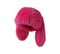 Furry Beanie Bunny Ears Hat Fluffy Warm Hat Plush Slouchy Beanies for Indoor and Outdoor, Rose Red, M-L