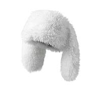 Furry Beanie Bunny Ears Hat Fluffy Warm Hat Plush Slouchy Beanies for Indoor and Outdoor, White, M/L