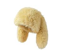 Furry Beanie Bunny Ears Hat Fluffy Warm Hat Plush Slouchy Beanies for Indoor and Outdoor, Yellow, M/L
