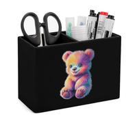 Furry Bear Glow Art Leather Pen Pot 2 Sections Pencil Holder Office Desktop Organizer Makeup Storage