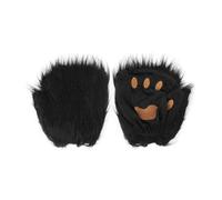 Furry Cat Paw Gloves Mittens Plush Fingerless Dog Bear Wolf Paws Gloves Men Women Faux Fur Werewolf Costume Accessories Halloween Cosplay Party Fuzzy Half Finger Winter Warm Mitts (Black, One Size)