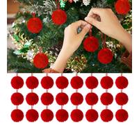 Furry Christmas Ball Ornaments, 24PCS Fluffy Fuzzy Red Xmas Tree Decorations, Easy to Hang Perfect for Home, Office, Party Holiday Decor