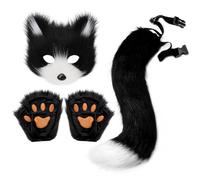 Furry Costume Faux Fur Fox Tail Fluffy Cat Wolf Cosplay Costume Plush Mask Paw Gloves Set Furry Fox Wolf Cosplay Set Adult Cat Halloween Christmas Party Animal Party Costumes For Women Men (SL)
