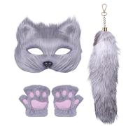 Furry Costumes for Kids - Funny Wollf C0splay Set with Tail Paw Gloves | Halloween Fury Cat Costume Kit | Faux Wolf Cosplay Accessory for Adults