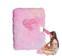 Furry Diary Notebook - Plush Diary with Heart Lock, Pink Cute Secret Writing | Pretty Stationery Gift Collection for Girls, Notebook with Key Lock Function F