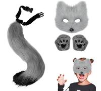 Furry Ears and Tail | Funny Pretend Play Outfit,Photoshoot Prop Masque Gloves Tail Costume for Kids Boys Girls Winter-festival Halloween Stage Performance