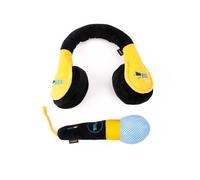 Furry Fables Interactive Dog Toy Set, Black and Yellow Plush Headset with Microphone, Squeaker Dog Toys with Treat Pocket, 45cm Headphones and 19cm Mic Entertainment Bundle