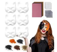 Furry Face Cover - 29-Piece Cellulose Felt Mask Set, Eye Net, Animal Costume, Crafts, Perfect for Girls, Adults, Families, Theatre Parties, Photo Shoot, Cosplay, White