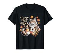 Furry Fall Vibes Maine Coon Funny Autumn Cat Lover Pet Owner T-Shirt