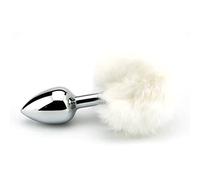 Furry Fantasy Butt Plug, White Bunny Tail, Anal Sex Toy