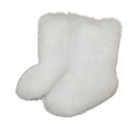 Furry Faux Fur Boots for Women Colourful Winter Warm Soft Plush Snow Boots Fuzzy Fluffy Round Toe Suede Flat Shoes Outdoor Indoor Mid-Calf Boot White