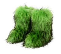 Furry Faux Fur Snow Boots Winter Fuzzy Fluffy Shoes Suede Fashion Boots | Women's Lined Booties Warm Mid-Calf Comfortable Outdoor Flat
