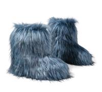 Furry Faux Fur Snow Boots Winter Fuzzy Fluffy Shoes Suede Fashion Boots | Women's Lined Booties Warm Mid-Calf Comfortable Outdoor Flat