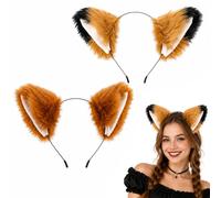 Furry Fox Ears Headband,2 Pcs Animal Ears Headband,Faux Fur Wolf Ears | Fluffy Black and Yellow Fox Ears,Cosplay Costume Accessory for Halloween,Christmas Party,Themed Events,Dress Up,Stage Show
