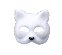 Furry Fox Mask Fox Mask Furry Fox Half Face Veil Fancy Dress Eye Mask Fox Costume Accessory Halloween Carnival Cosplay Party Mask Makeup Prop for Adult (A White)