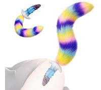 Furry Fox Tail Silicone Anal Plug with T-Base Detachable Plush Tail for Cosplay Roleplay Adult Toy for Men Women Couples