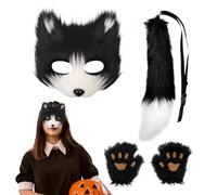 Furry Fox Wolf Cosplay Set - Faux Fox Tail | Plush Set | Face Cover Tail | Faux Soft Wolf Party Clothing | Funny Cosplay Accessories, Holiday Animal Outfit For