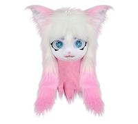 Furry Head | Animal Cat Masque with Big Eyes Long Hair - Realistic Costume Accessory Cosplay Props for Theatre Performance Halloween Party Masquerade Anime Convention
