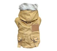 Furry Hood Dog Parka, Multi-Pocket Insulated Winter Coat, Soft Cotton Blend Pet Apparel, Party & Daily Walk Design, for Small Breeds and Cats