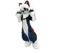 Furry Husky Fox Medium Long Fur Mascot Costume Walking Halloween Christmas Set Birthday Party Suit Party Size Christmas (As pic,S)