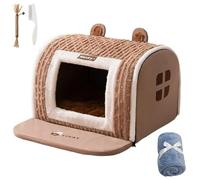 Furry Hut Dog Bed, Extra Large Indoor Soft Cozy Dual-Layer Deep Sleep Dog House with Removable Cushion, Soft Plush Dog Cave Bed Covered Dog Bed for Medium Large Dogs (M,Brown-1)