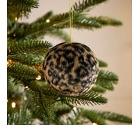 Furry Large Leopard Print Faux Fur Round Hanging Decoration (D) 10mm - Brown