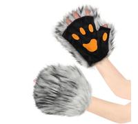 Furry Paw Claw Gloves for Women Fluffy Animal Cat Wolf Bear Claw Gloves Plush Warm Half Finger Thermal Mittens Hairy Animal Paw Hand Warmer for Halloween Cosplay Party Costume Accessories Handwear