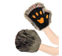 Furry Paw Claw Gloves for Women Fluffy Animal Cat Wolf Bear Claw Gloves Plush Warm Half Finger Thermal Mittens Hairy Animal Paw Hand Warmer for Halloween Cosplay Party Costume Accessories Handwear