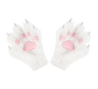 Furry Paw Gloves, 1 Pair Soft Plush Fox/Cat Hand Puppets, Realistic Cosplay Accessories for Kids & Adults (White)