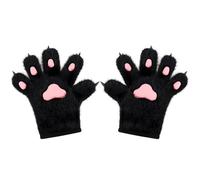 Furry Paw Gloves, 1 Pair Soft Plush Fox/Cat Hand Puppets, Realistic Cosplay Accessories for Kids & Adults (Black)