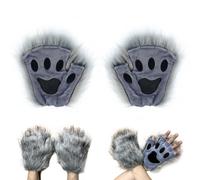 Furry Paws Cat Paws 1 Pair Half Finger Therian Paws Cute Embroidered Furry Paws Decorative Long Plush Paw Gloves for Kids Adults Cosplay Stage